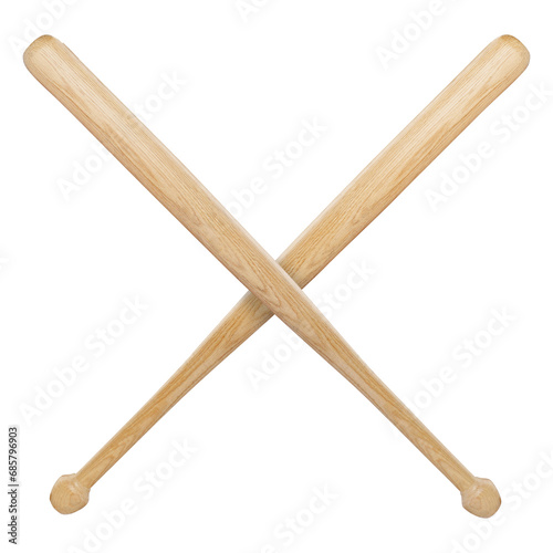 Canvas Print Two crossed wooden baseball bats isolated on white