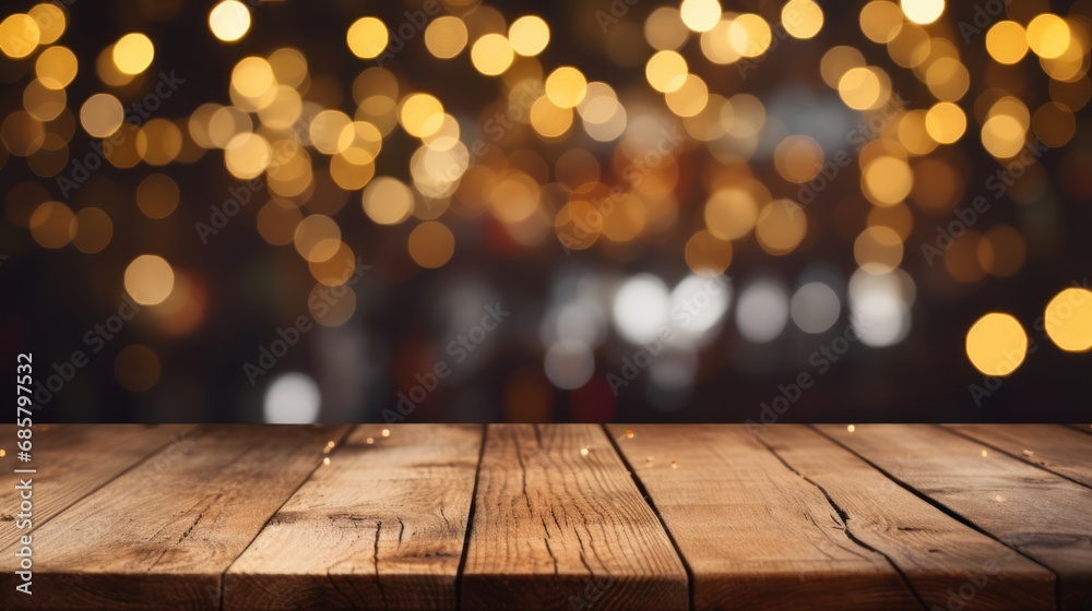 Merry Christmas and Happy New Year background with empty wooden table over Merry Christmas and Happy New Year background with empty wooden table over