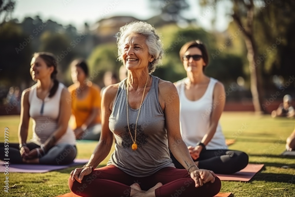 Multi generational women doing yoga exercise at park Multi generational women doing yoga exercise at park