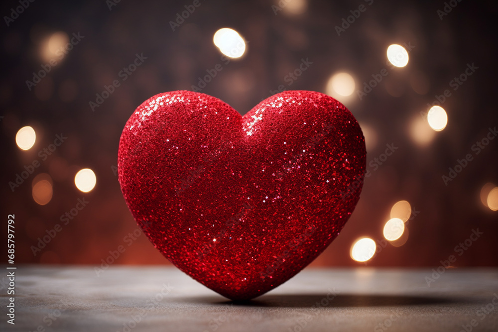 Sparkling red heart with bokeh light background