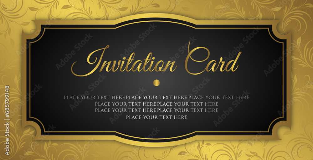 Decorative invitation card in gold-black style