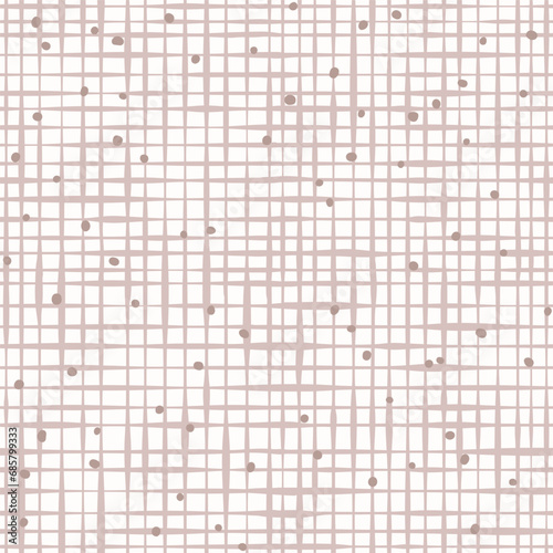 Delicate boho beige dots on hand drawn grid  seamless vector pattern. Great for textile  nursery