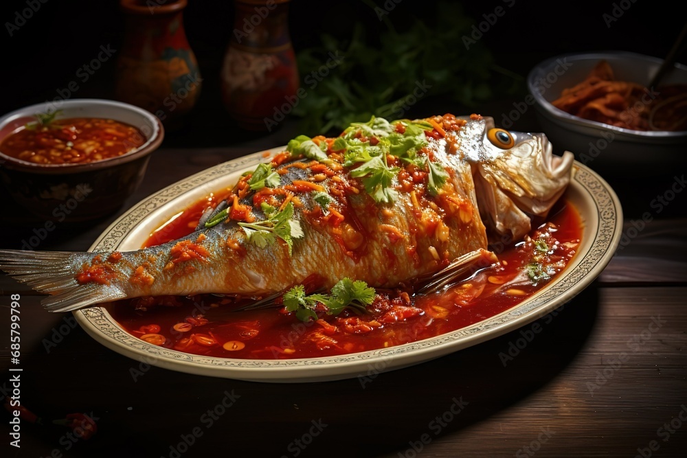 Chinese-style fried fish with sauce