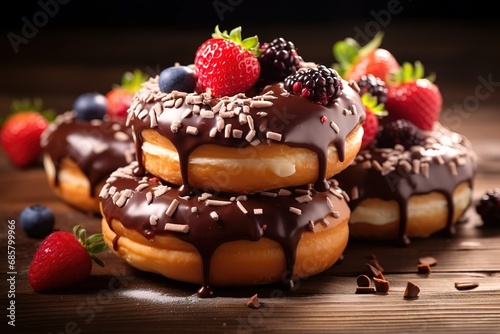 chocolate and fruit-covered donuts