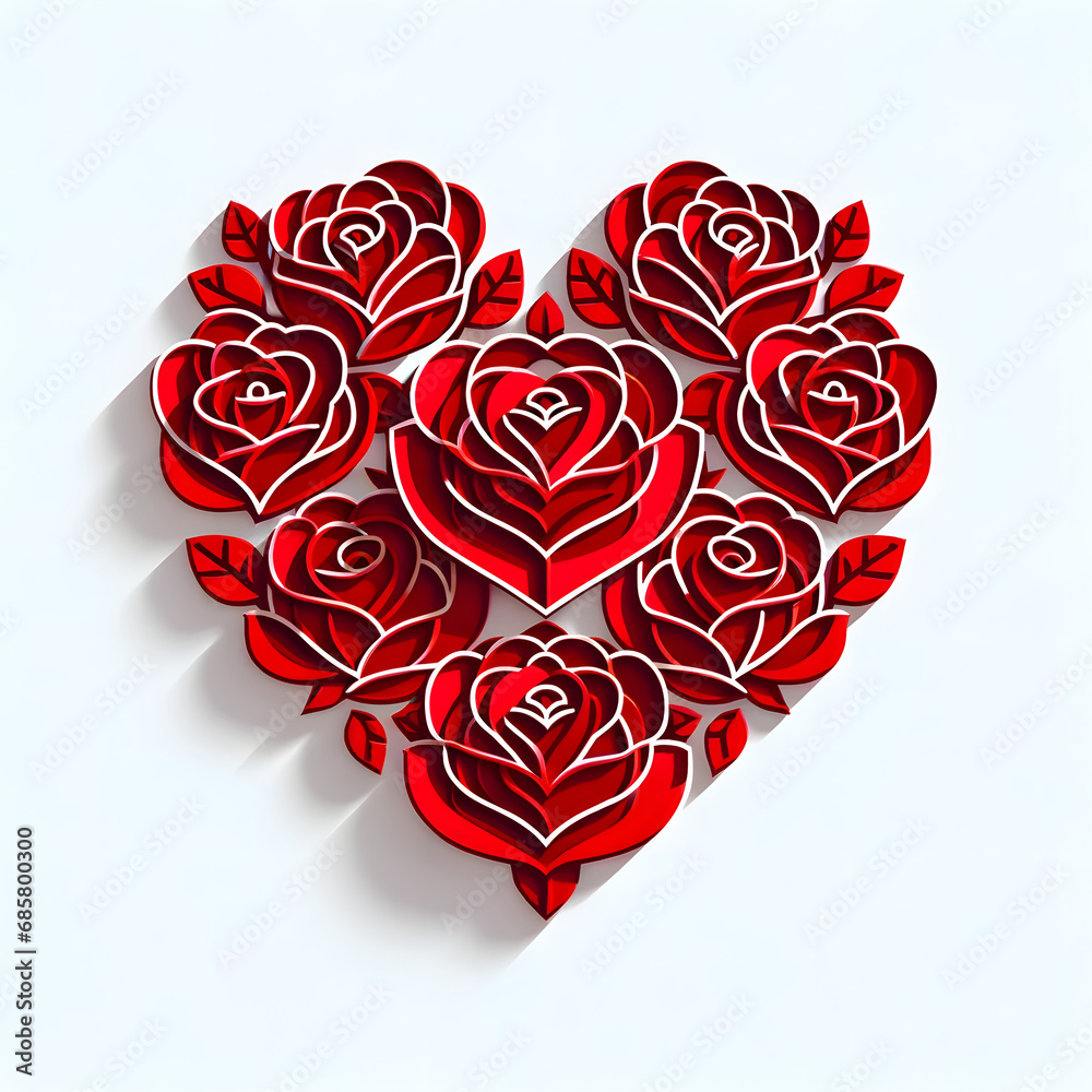 Red Roses in Heart Shape Illustration on White for Valentine's Day