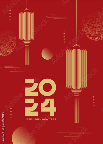 2024 New Year Chinese style poster. Vector illustration. photo