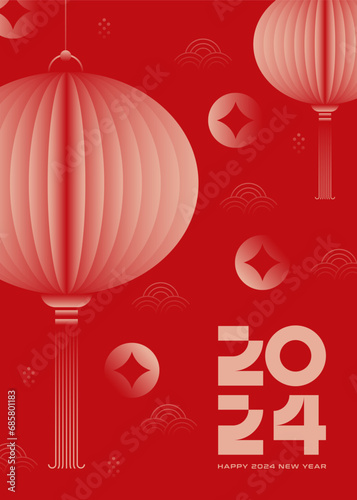 2024 New Year Chinese style poster. Vector illustration.