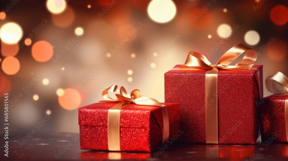 Gifts in red on a bokeh background Gifts in red on a bokeh background
