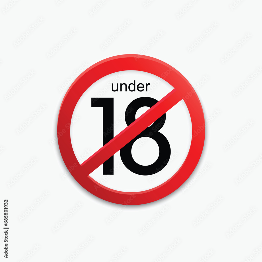 Forbidden under 18 years old sign. Adults only sign. Vector illustration. Forbidden under 18 years old sign. Adults only sign. Vector illustration.