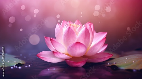 Pink lotus flower or water lily in water. Meditation, spa, spirituality concept background © eireenz