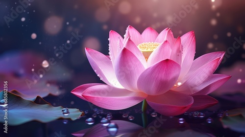 Pink lotus flower or water lily in water. Meditation, spa, spirituality concept background