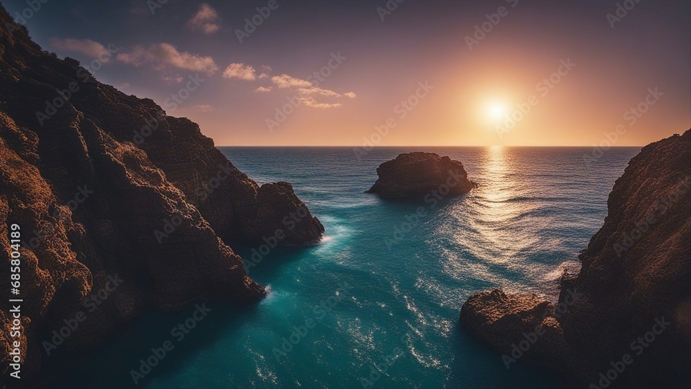 sunset over the sea another world planet ocean land