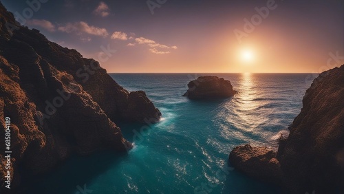 sunset over the sea another world planet ocean land