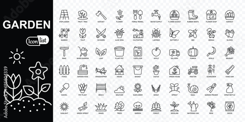 Garden editable stroke icons pack. Thin line icons set. Simple vector illustration.