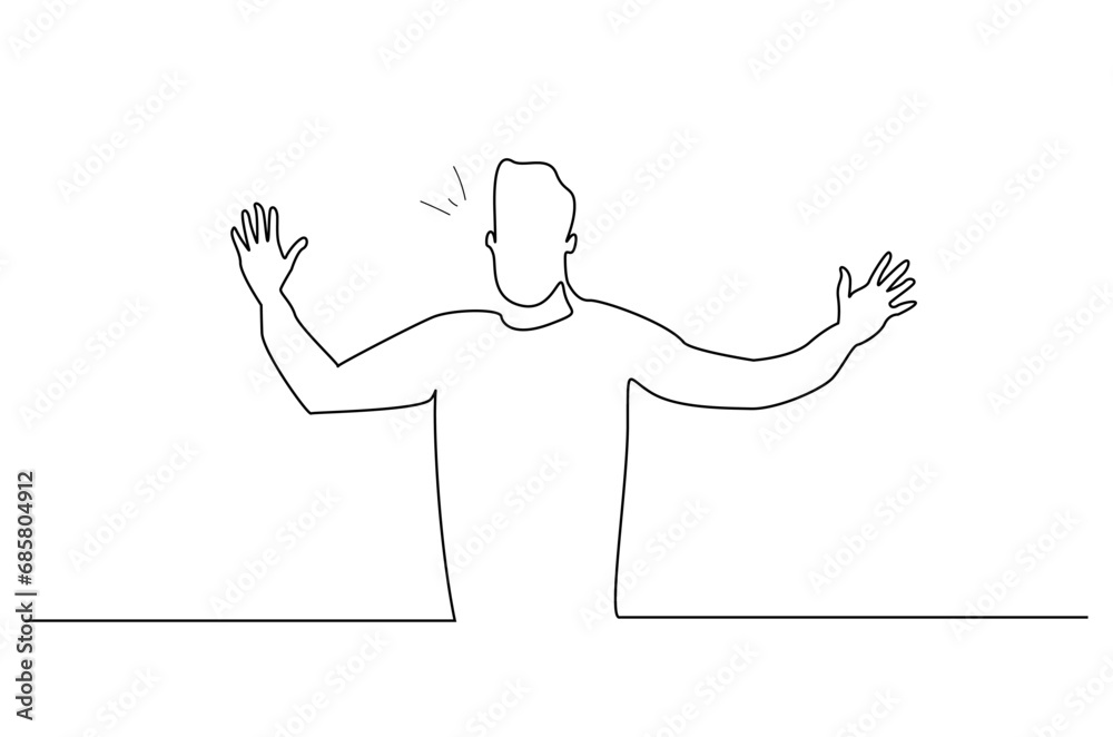 angry stressed man shouting negative emotions one line art design