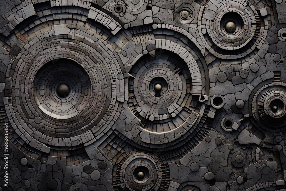 Concentric gear-like patterns in a grayscale mechanical illustration