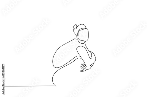 woman sad unhappy cold problem mental depressed health one line art design