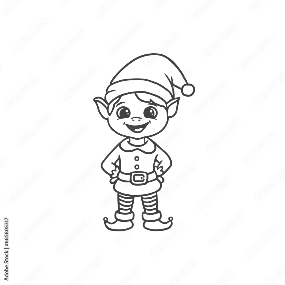 cute cartoon elf isolated on white background. Cute coloring page for kids. Vector illustration cute cartoon elf isolated on white background. Cute coloring page for kids. Vector illustration