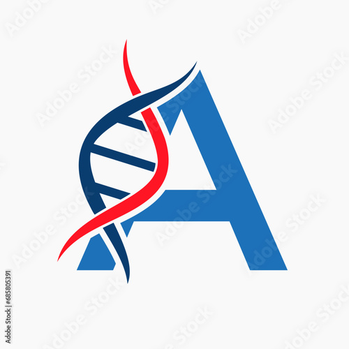 Dna Logo On Letter A, Genetics Logotype, Medicine Symbol