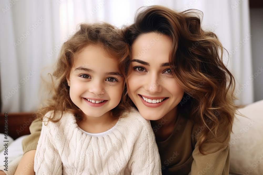 mother and daughter smiling and relaxing at home mother and daughter smiling and relaxing at home