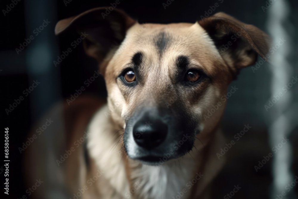 Portrait of an dog in a shelter
