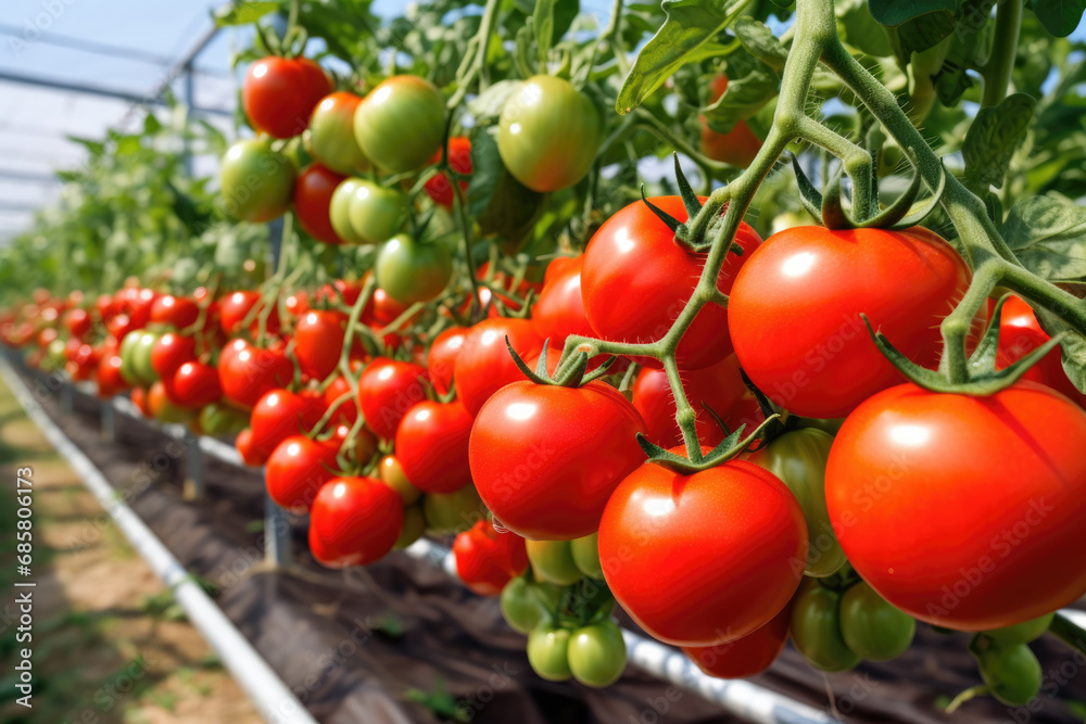 Industrial greenhouses for growing red tomatoes
