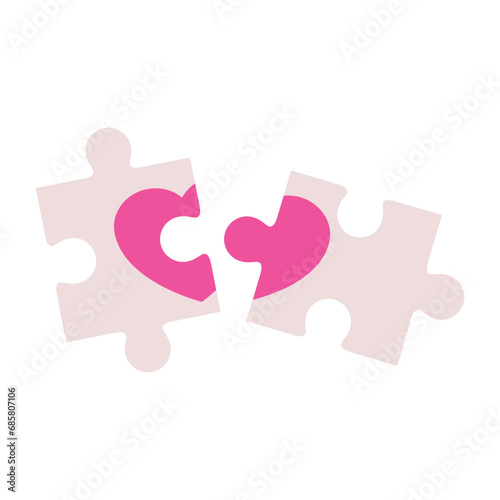 Logo del día de San Valentín. Silueta de corazón en piezas de puzzle roto para su uso en felicitaciones y tarjetas