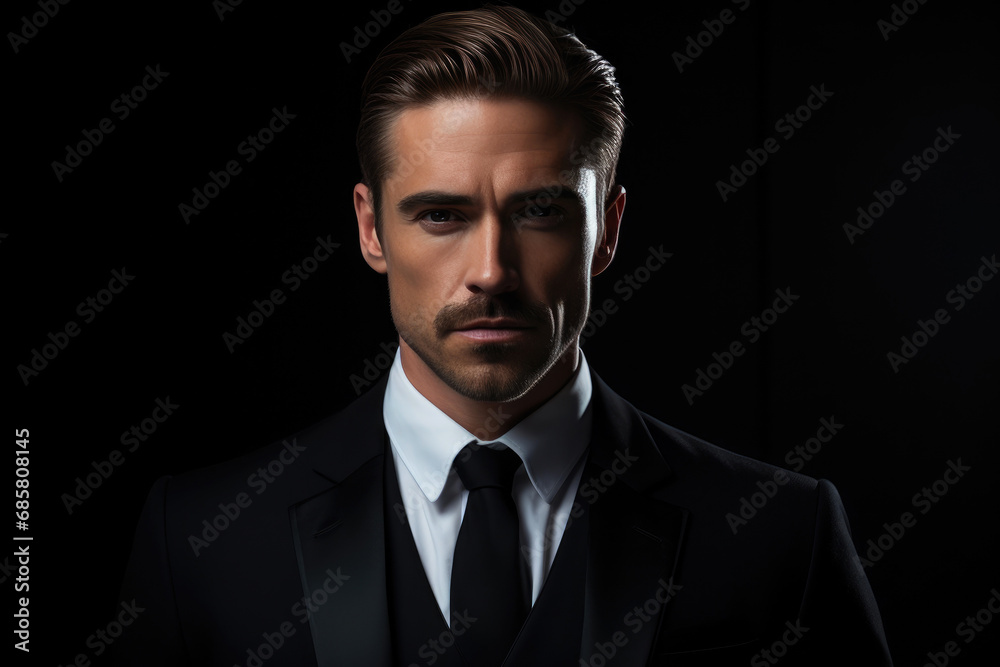 Charming Male Model Against Ebony Backdrop Charming Male Model Against Ebony Backdrop