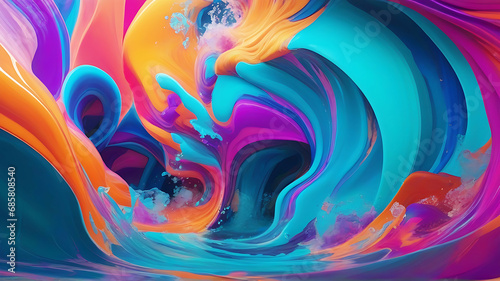 Vibrant colors swirling in futuristic underwater chaos.