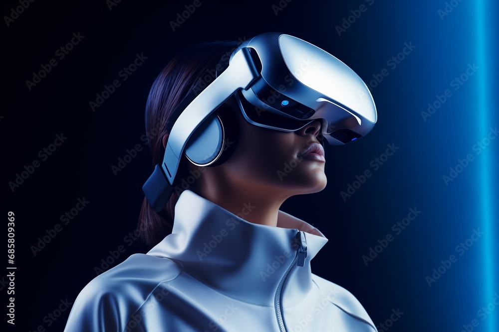 young woman wearing virtual reality headset young woman wearing virtual reality headset