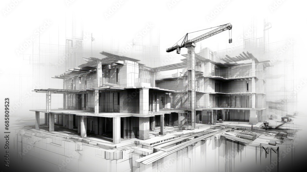 Architectural Blueprint of a Multi-Level Building in Progress.