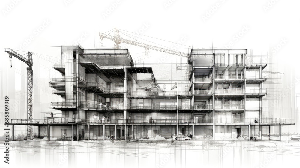 Architectural Blueprint of a Multi-Level Building in Progress.