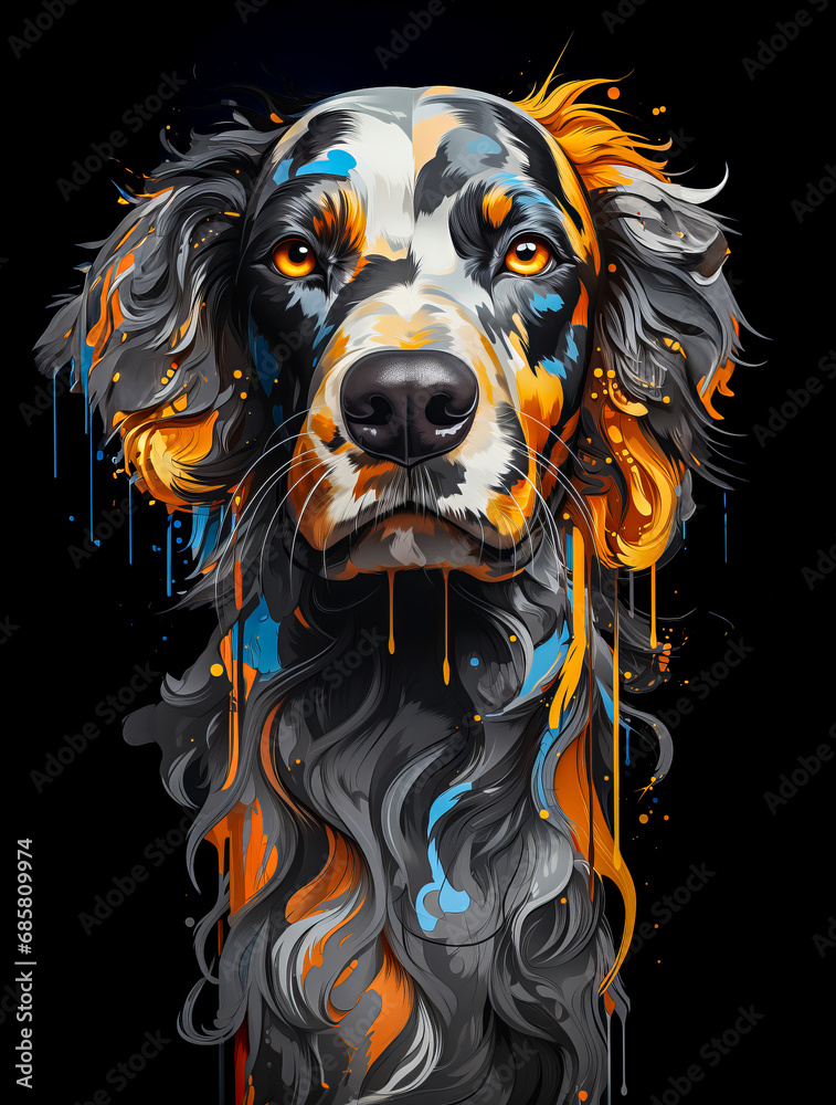 Cocker Spaniel dog portrait with colorful splashes.