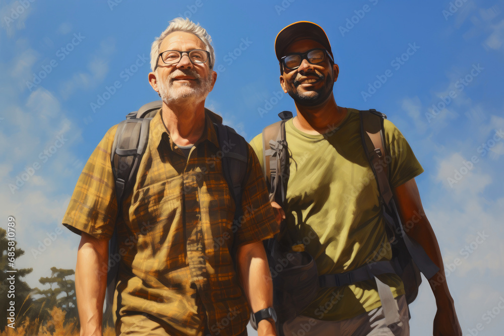 Trail of Love: Older Interracial Gay Couple on a Hike