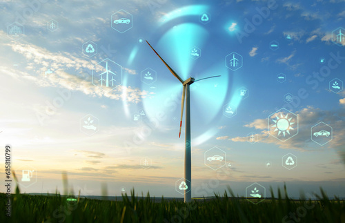 Wind energy and sustainable resources. Renewable energy technology.Sustainable Development Goals (SDGs).Renewable resource technology to reduce pollution and carbon emissions.