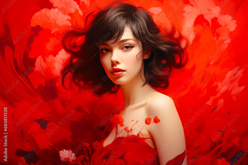 Radiant Lady Posing on Red Canvas