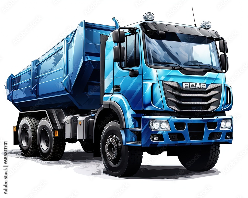 A large blue dump truck for transporting bulk cargo over long distances. The concept of cargo transportation.
