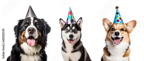 Funny Dogs with Party Hats and a Set of a Dog with a Birthday Hat, Isolated on Transparent Background, PNG © Only Best PNG's