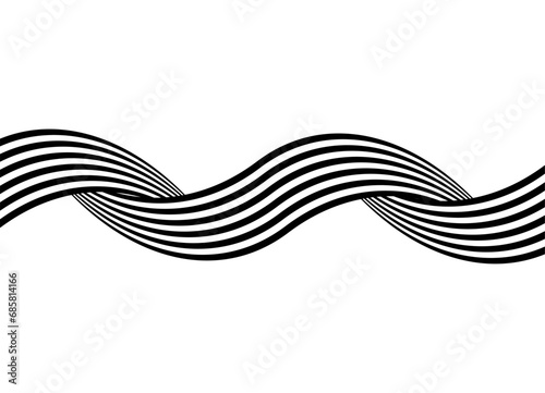 Vector pattern of black parallel lines on a white background. Abstract ribbon. Wave. Black and white vector background in retro style.