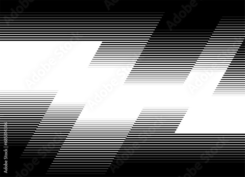 Black and white Striped vector pattern of broken lines in retro style. Vector background. Transition.