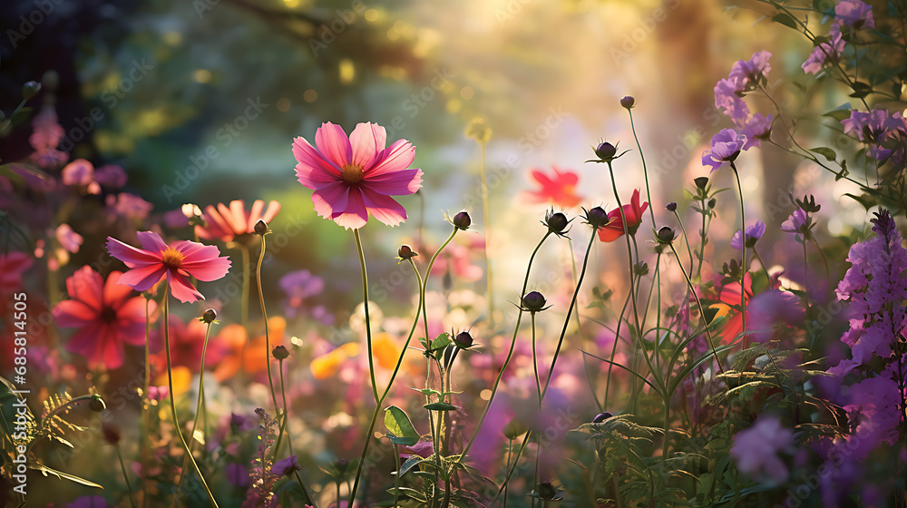 The beauty of wildflowers in full bloom within a garden oasis. Generative Ai The beauty of wildflowers in full bloom within a garden oasis. Generative Ai