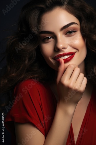 Beautiful young model with red lips