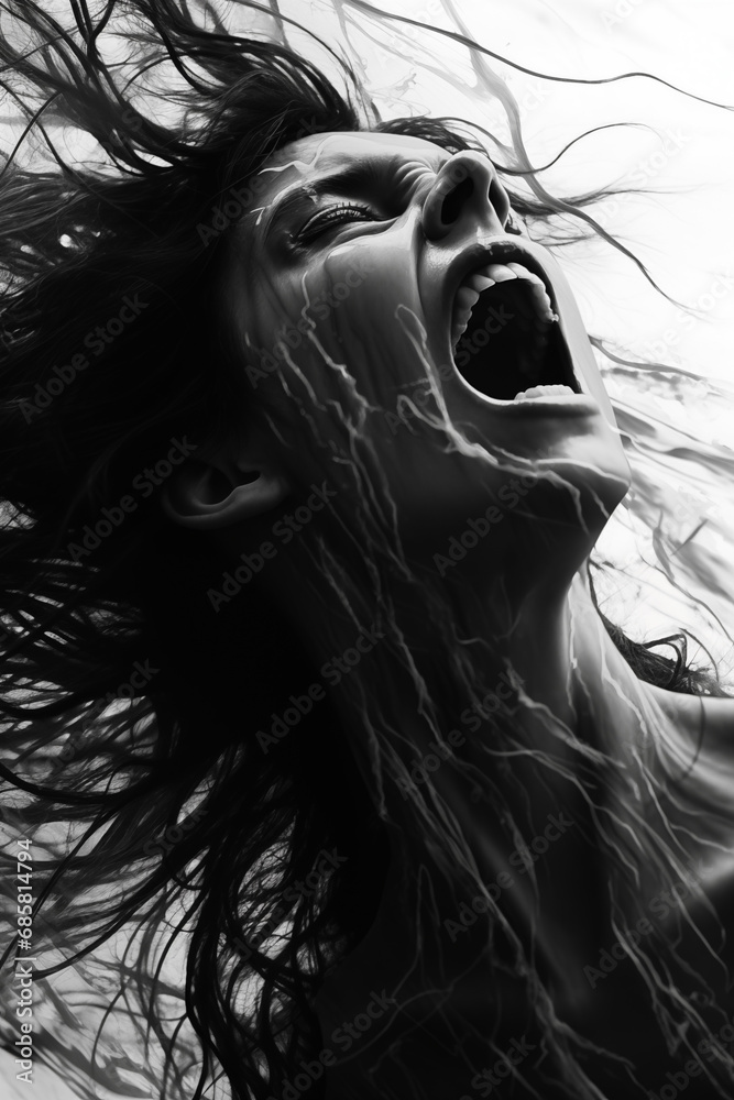 Fototapeta premium The woman is screaming in black and white