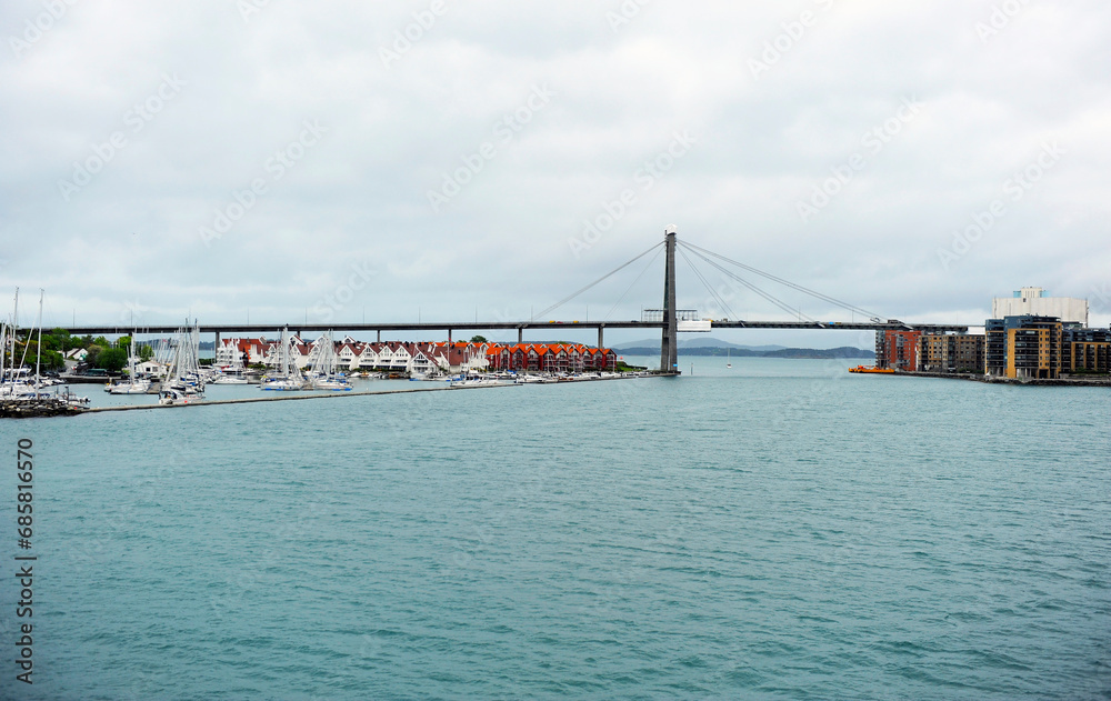 Fototapeta premium Stavanger City Bridge (Stavanger bybru) cable-stayed bridge opened in 1978 in the center of Stavanger, Norway, nothern Europe