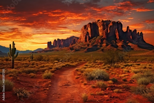 Panorama of Monument Valley at sunset in desert. Arabic Concept.