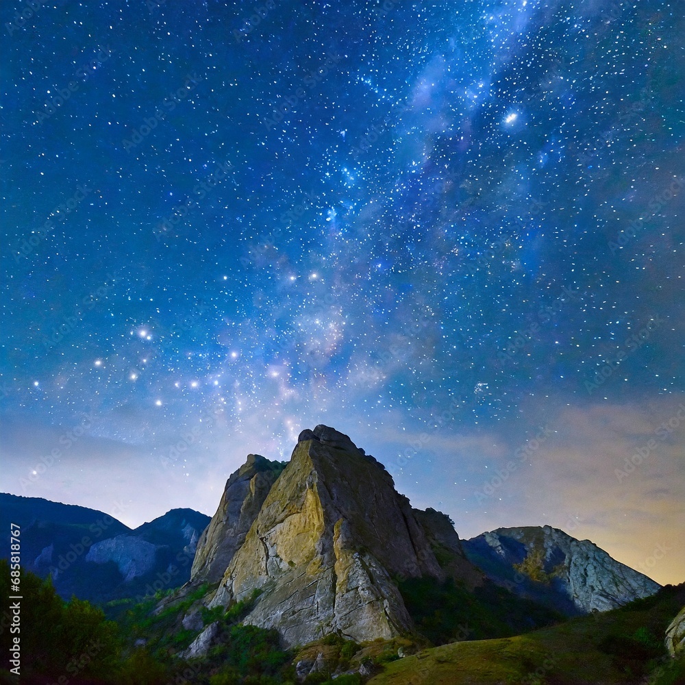 Rocky mountain and starry sky