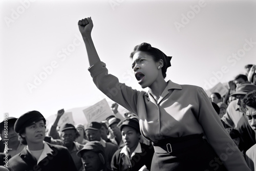 Black woman in the 1960s demonstrating at a civil rights event photo