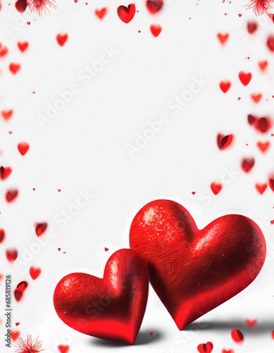illustrazione di 2 cuori rossi con ombra su sfondo sfocato e bokeh per la festa di San Valentino photo