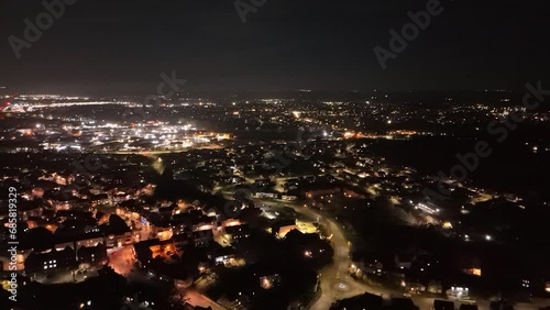 Aerial view of Repton Park (Ashford, Kent) small British city with woodlands and countryside view. 