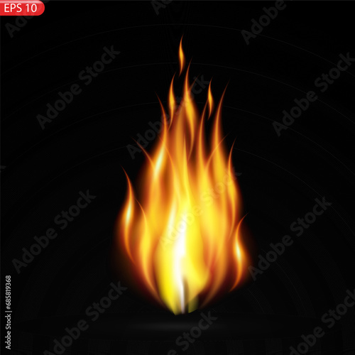 Fire flames isolated on transparent background. Vector realistic special effect